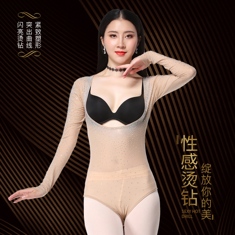 Odinna Lace Belly Leather Dance Blouses New Sexy Dance Conjoined Tennis bottom blouses with summer-Taobao