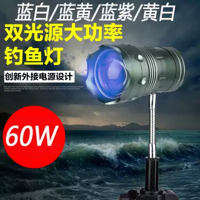 60W fishing light LED focus 30W blue purple light yellow white double Light Night Fishing light USB mobile charging power supply fishing supplies