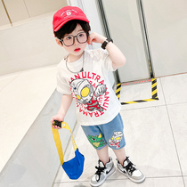 Boys and boys summer suit 2023 new short - sleeved children Otman clothes boys handsome fashionable cotton summer dress