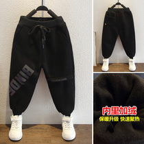 Boys sports pants plus velvet thickened autumn and winter clothes 2021 new children Foreign style pants small children baby Korean tide