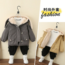 Boy coat plus velvet thickened autumn and winter clothes 2021 new children Korean winter Parker clothing Small Children Baby tide