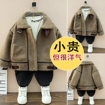 Boys winter Lamb hair coat 2021 new children thick autumn winter small children Foreign style baby Korean tide