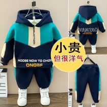 Boys sweater suit plus velvet thickened autumn and winter models 2021 new small children Foreign style two-piece childrens baby tide