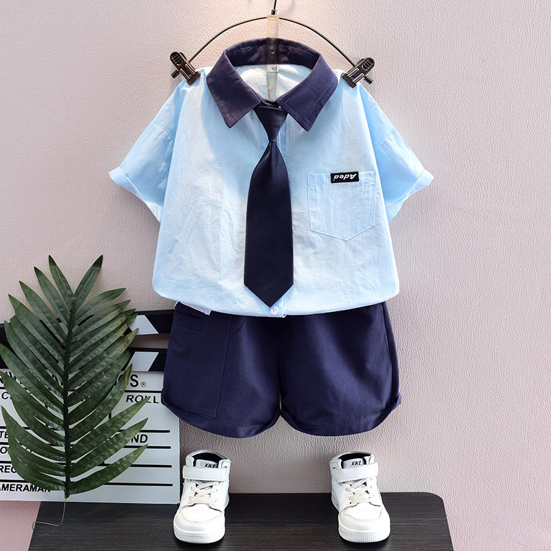 Boys middle - to - mid - and - mid - summer suit 2023 new children's air - sleeved shirt Han - Edition small suit college handsome tide