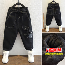 Boys pants plus velvet thickened autumn and winter clothes 2021 new children Foreign style warm casual pants small children Korean tide
