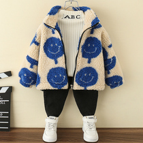 Boys thick coat autumn and winter models 2021 new small children Lamb hair winter clothes Children Baby foreign style clothes tide