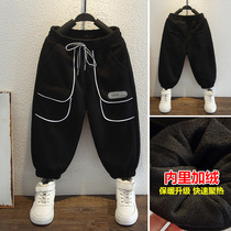 Boys pants autumn and winter plus velvet thickened 2021 new childrens foreign style winter dress Children Baby sports pants trend