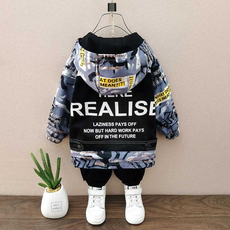 Boy spring and autumn jacket 2022 new middle and child baby long sleeves clothes children boy handsome gas machine clothes trend