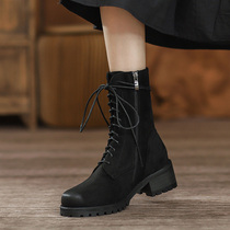 Thick bottom Inn Wind Martin boots female winter 2021 new plus suede short drum frizz Chains Cool retro suede boots