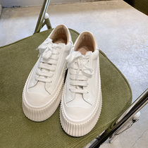 Genuine Leather Pine Cake Thick Bottom White Shoes Women 2022 Summer New Small Crowdhan Edition Sports Casual Shoes Cookie Shoes