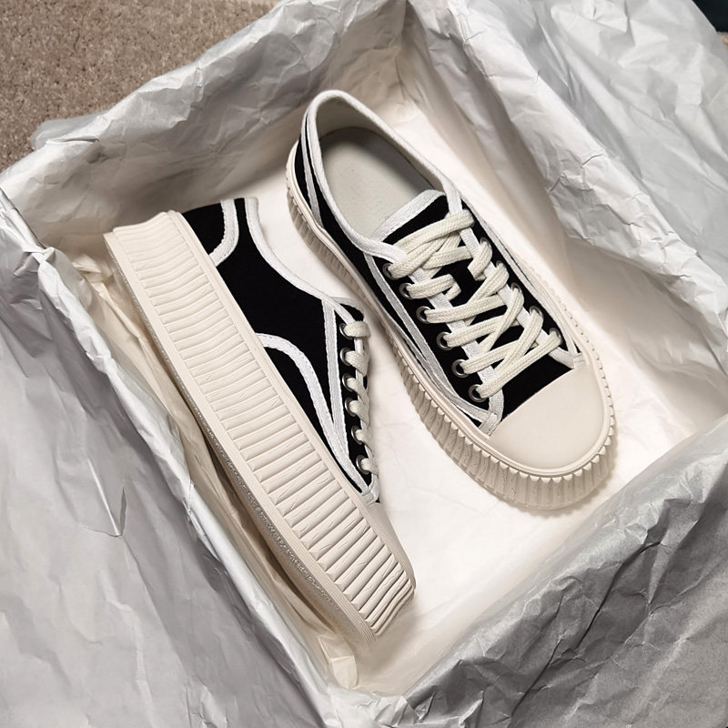 Three Cat thick soles increase cookies shoes in 2023 new South Korea hundred and small white shoes canvas casual shoes