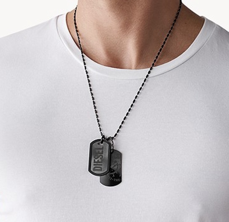 Italian Royal Denim/Ds Diesel Couple Style Moxygan Letter Logo Double Military Brand Carbon Steel Necklace