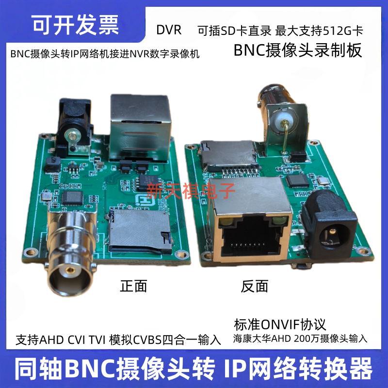 Ahd Cvi Tvi Cvbs to Ip Network Converter Bnc Camera to Network Converter Can Be Plugged into an Sd Card for Direct Recording