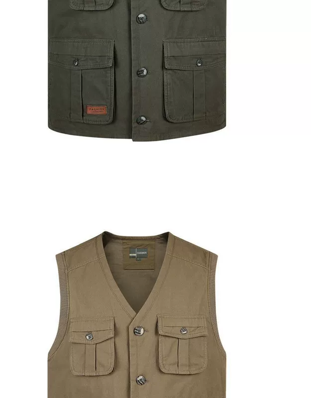 Mùa thu và mùa đông cha mặc vest nam áo khoác cotton trung niên khóa dày vest công cụ vest đa túi áo 3 lỗ nam