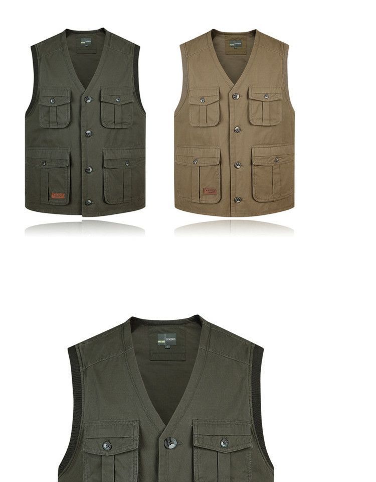 Mùa thu và mùa đông cha mặc vest nam áo khoác cotton trung niên khóa dày vest công cụ vest đa túi áo giả vest nam