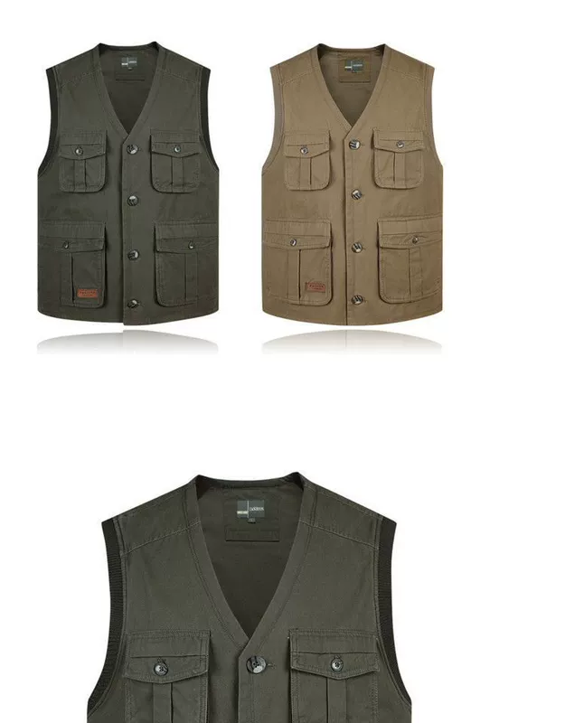 Mùa thu và mùa đông cha mặc vest nam áo khoác cotton trung niên khóa dày vest công cụ vest đa túi áo 3 lỗ nam