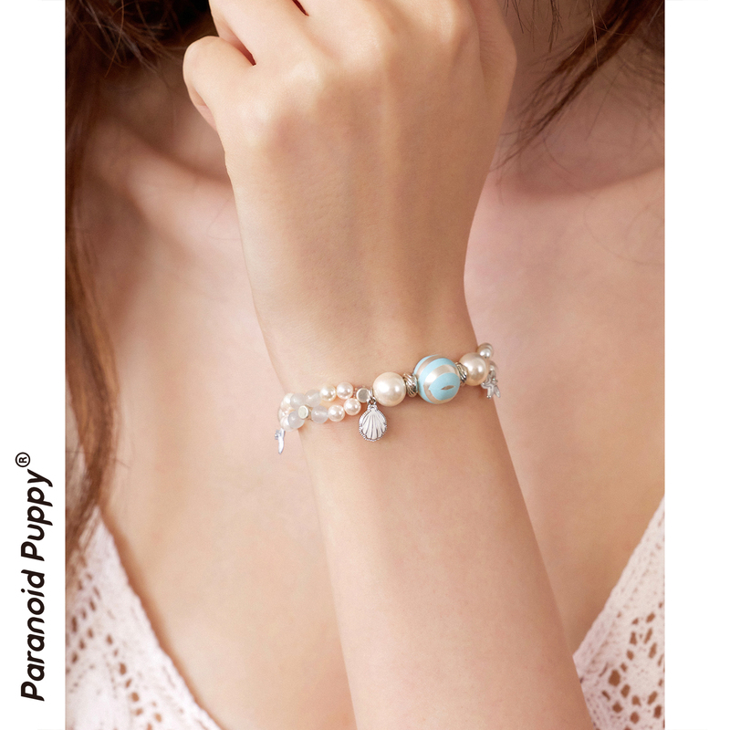 Pp《Voyager Girl》Blue Striped Ocean Series Bracelet Summer Niche Creative Starfish Shell Pearl Bracelet Pp《Voyager Girl》Blue Striped Ocean Series Bracelet Summer Niche Creative Starfish Shell Pearl Bracelet