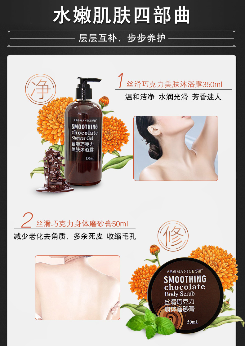 Le Man Chocolate Body Care Set Tẩy tế bào chết Sữa tắm Gel Lotion Sữa Quà tặng Quà tặng Hộp quà tặng ngày lễ sữa tắm dưỡng trắng da
