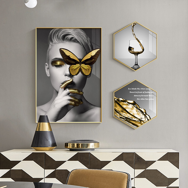 Light extravaganza Decorative Painting Creative Hexagon Vertical Amplitude Personality Painting Modern Dining Room Background Wall Hanging Painting Exhibition Cabinet Fresco