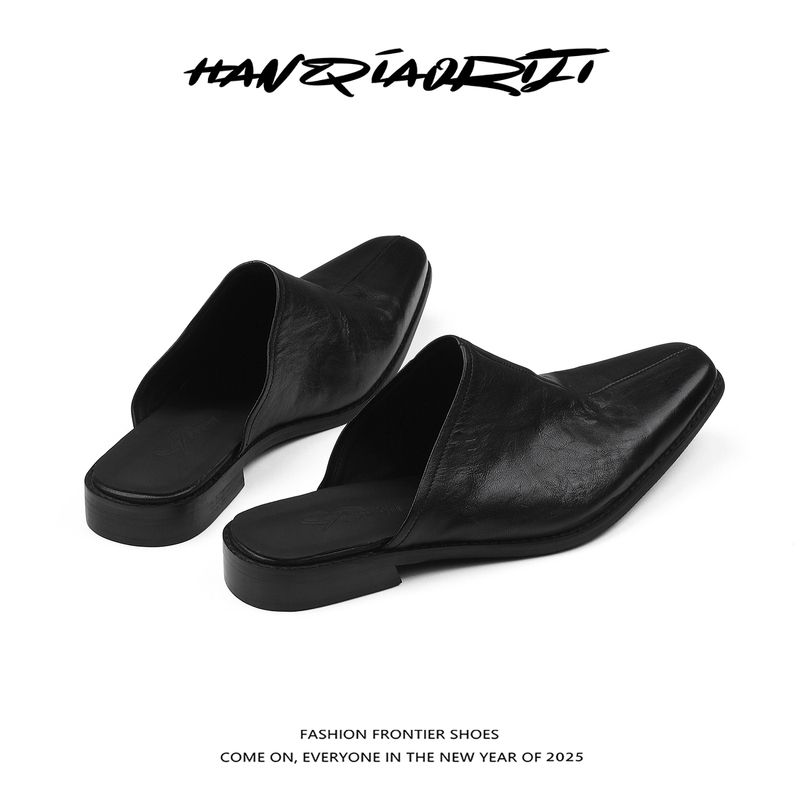 Hanqiao Diary [Black Blood Series] "Jazz" Washed Horse Leather Pointed Toe Slip-On Mules