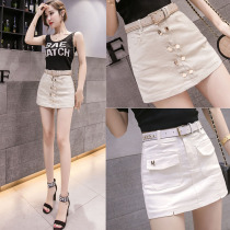 Jeans Skirt Woman 2022 new Fashion Summer outside wearing high waist leave Two short skirts Hip A Character Half Body Dress Pants