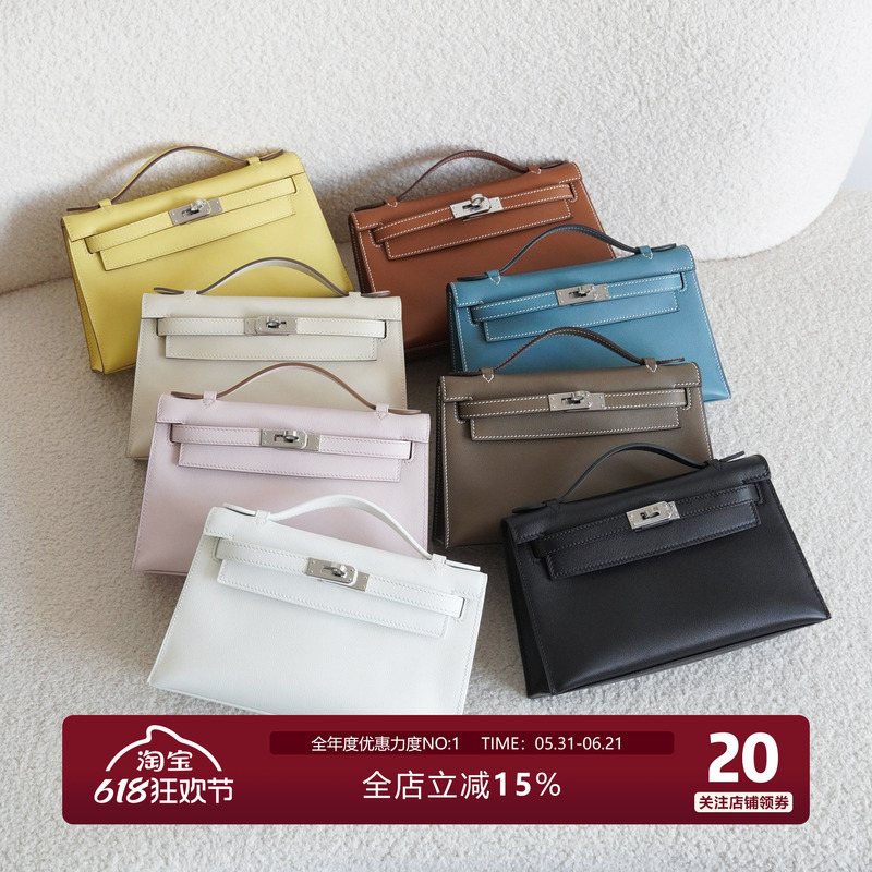 Junini Journeyy Swift Cowhide Wax Thread Hand-Stitched Mini First-Generation Kelly Bag Evening Bag Handbag for Women