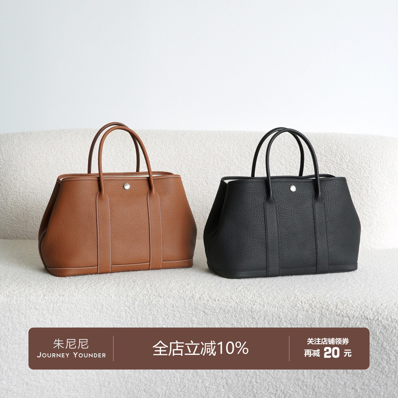 Junini Journeyy Waxed Thread Hand-Stitched Garden Party Garden Bag Negonda Cowhide Tote Bag for Women