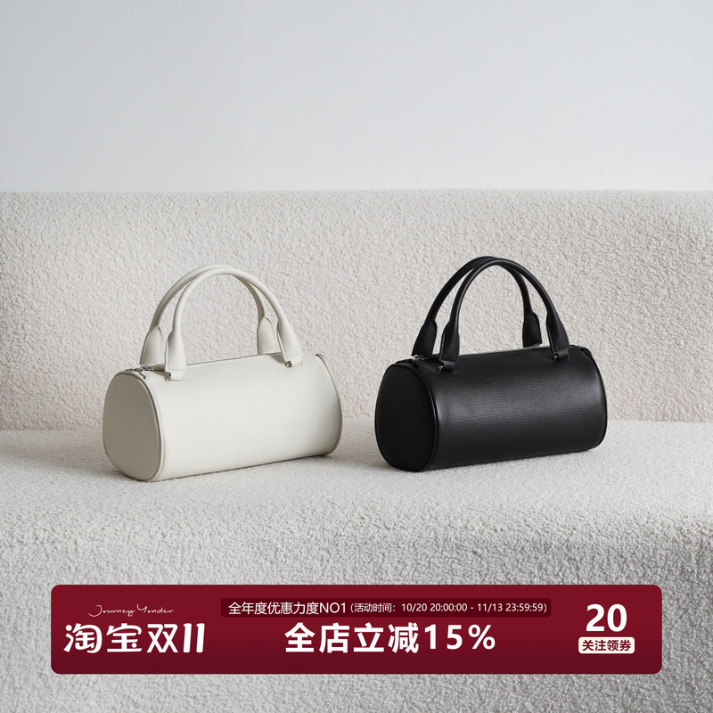 Junini Journeyy Tr-Edith Portable Cylindrical Bag Imported Calfskin Boston Bowling Bag for Women Junini Journeyy Tr-Edith Portable Cylindrical Bag Imported Calfskin Boston Bowling Bag for Women