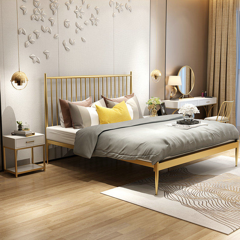 Nordic Golden Iron Art Bed Ins Nets Red Double 1 5-1 8 m Princess Bed Modern Minima Light Lavish Bed