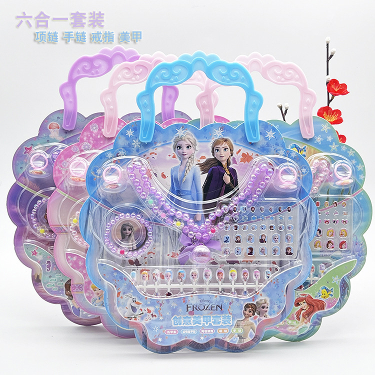 Children's Cartoon Ice Princess Nail Ring Set Nail Stickers Necklace Six-In-One Nail Art Stickers Diamonds Children's Cartoon Ice Princess Nail Ring Set Nail Stickers Necklace Six-In-One Nail Art Stickers Diamonds