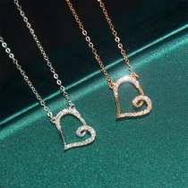 18K gold natural real diamond heart-shaped loving necklace lock bone chain rose gold color gold AU750 little fresh to send girlfriend