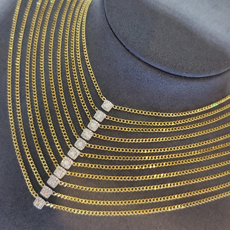 18K Gold Square Diamond Necklace Lock Bone Chain Woman 10 Inlaid Real Diamond Hand Alchemy Side Body Chain Single Stack Deins Wind