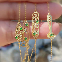 18K gold natural A goods emerald ice seed yang green small egg noodles Ruyi Fuqi Hand chain hand decorated with retro original national wind