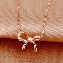 Xi Qi 18K Gold Butterfly Knot Diamond Necklace Lock Bone Chain Womens Rose Gold Color Gold AU750 Fashion 100 Ride Trend