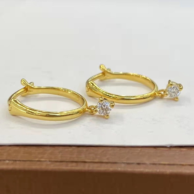 18K Gold Diamond Earrings Gold Earrings With single drill ear Ear accessories Brief about 100 hitch Pendant Women Thick Gold Solid Fashion