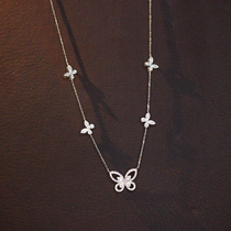 18K Gold Diamond Butterfly Necklace Five Dream Full of Star Inlaid Diamond White Gold Lock Bone Chain Women Light Lavish