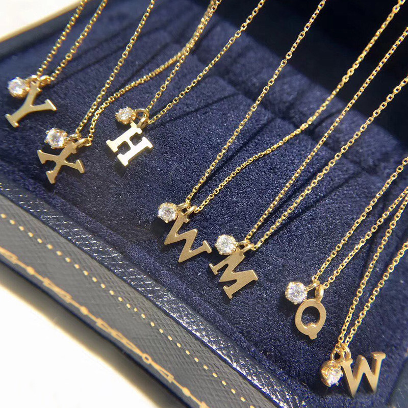 z letter necklace 26 letters optional 18K gold natural diamond rose gold gold color gold AU750 collarbone chain