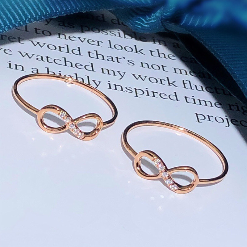 18K Rose Gold Diamond Small Fresh Ring Infinite Love 8 Word Lingering Women's Ring Fancy Gold AU750 Small Diamond Ring