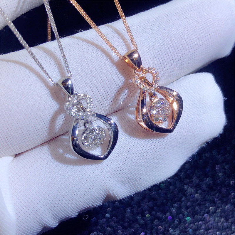 18K gold diamond pendant heart-shaped necklace heart-shaped necklace with water drop lock bone chain Women in six walled One platinum rose gold trekking