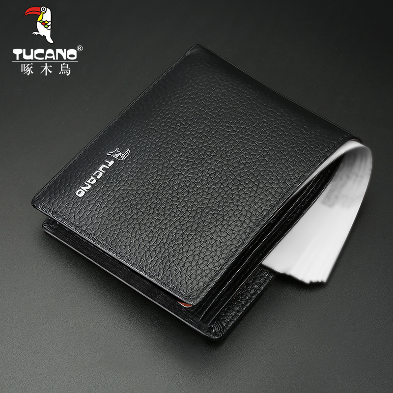 Woodpecker wallet men's thin leather top layer cowhide men's youth short wallet trendy wallet wallet men