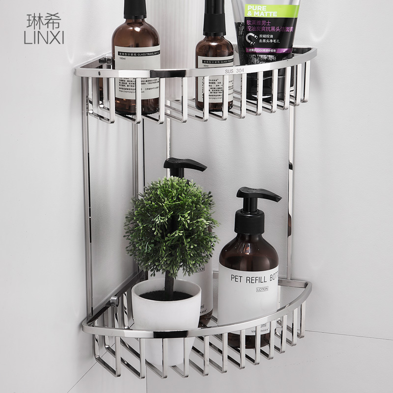 Bathroom corner rack toilet shelve free of punch 304 stainless steel wall angle containing frame triangular basket corner solid-Taobao