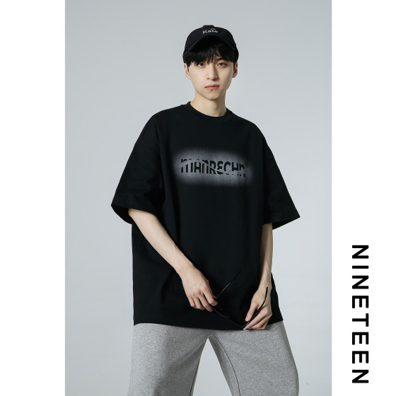 十九秋/2025夏季新款260g潮牌印花学生青少年宽松短袖T恤半袖男生