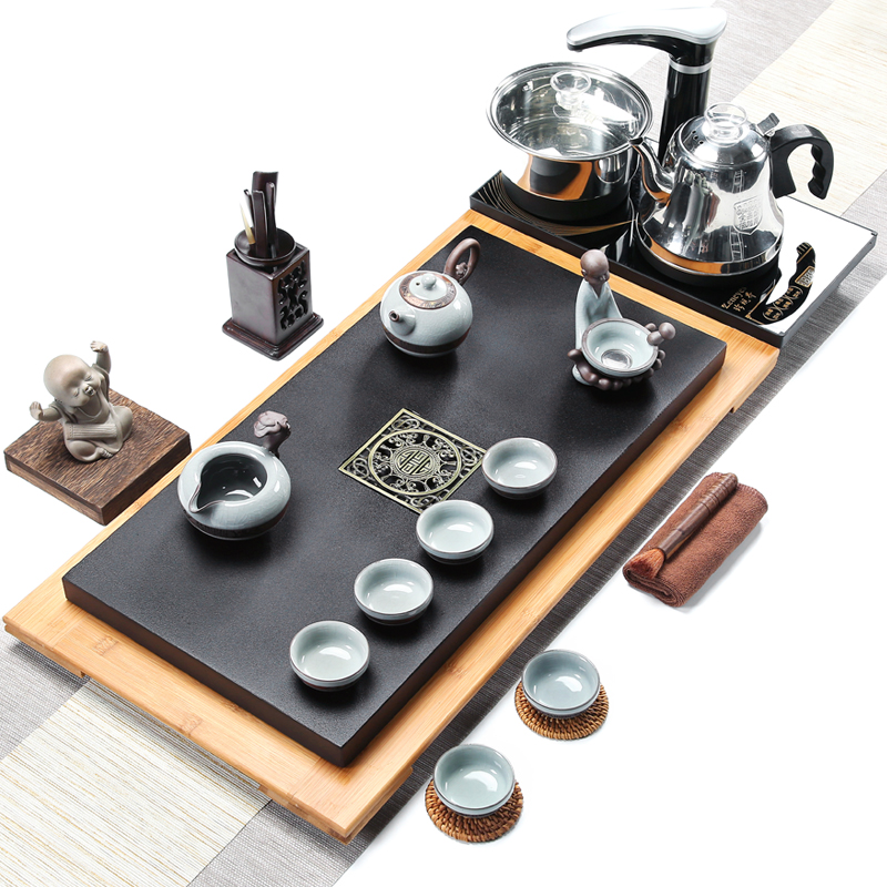 Friend is sharply stone tea tray of a complete set of tea set household violet arenaceous kung fu tea set simple black gold stone tea table