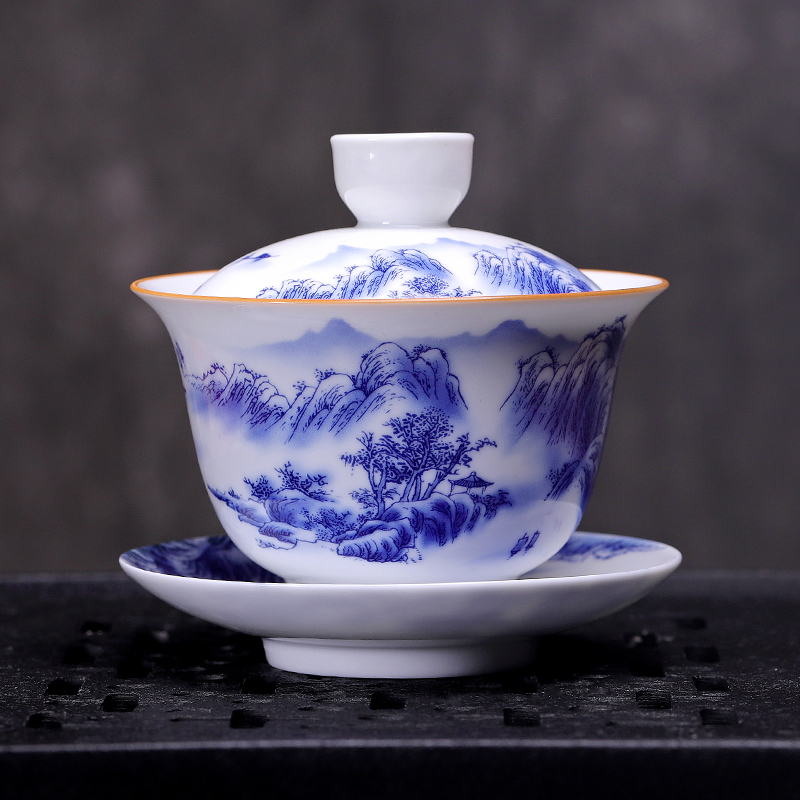 Friend is blue and white tea sets kung fu tea tureen ceramic glaze blue and white porcelain in three sea to bowl bowl of tea cups