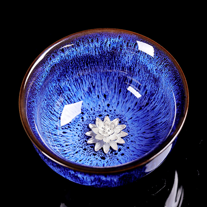 Silver up temmoku built light ceramic masters cup tea cups oil - lamp can TuHao single Silver zodiac dou bowl