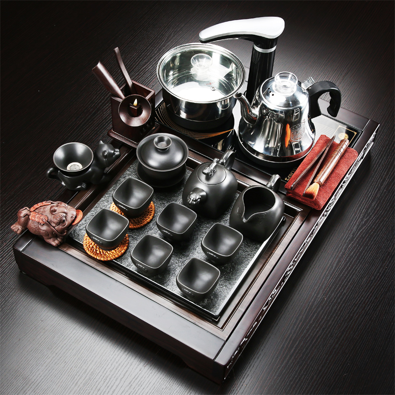 Tea Tea tray was home sitting room of a complete set of violet arenaceous kung fu Tea kettle ebony wood sharply stone Tea tray package