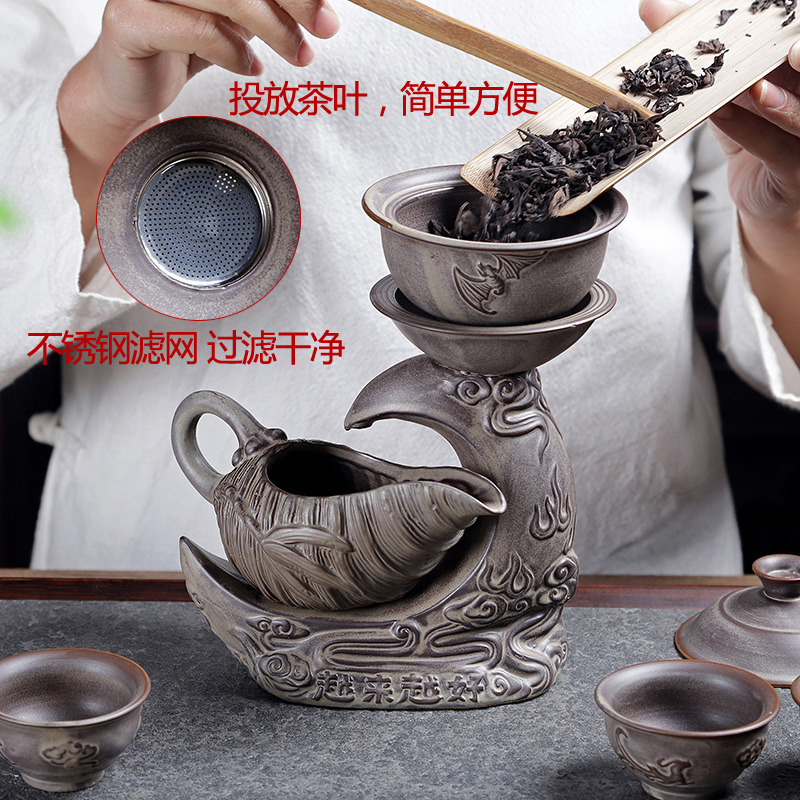 A complete set of kung fu tea set suit household contracted ceramic cups all semi - automatic creative tea modern lazy tea set