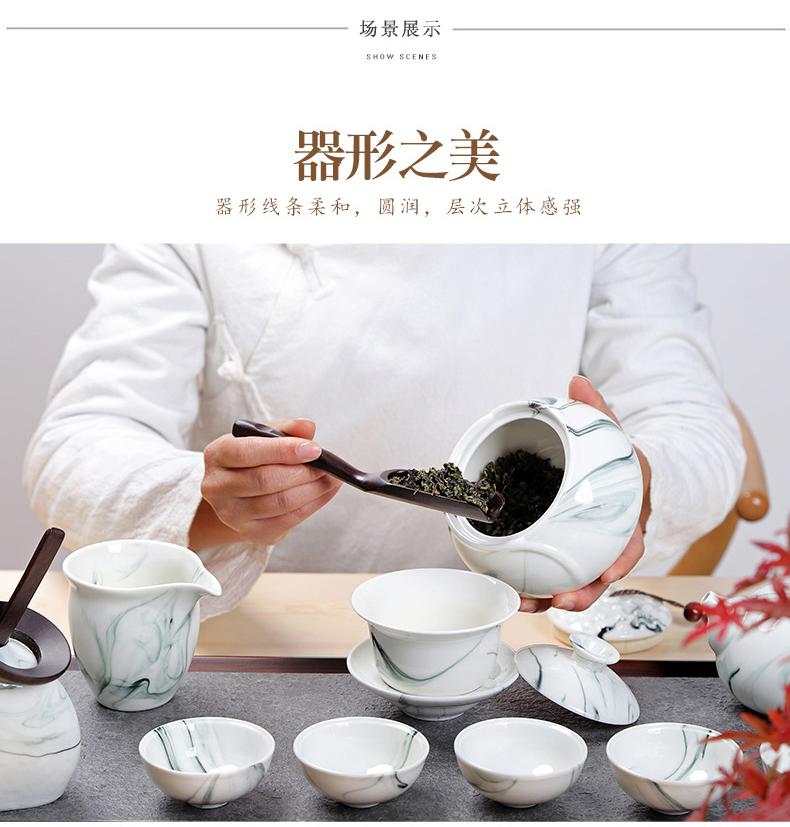 A complete set of ceramic kung fu tea set suits for Chinese style household hand - made teapot teacup tureen tea caddy fixings ink wind