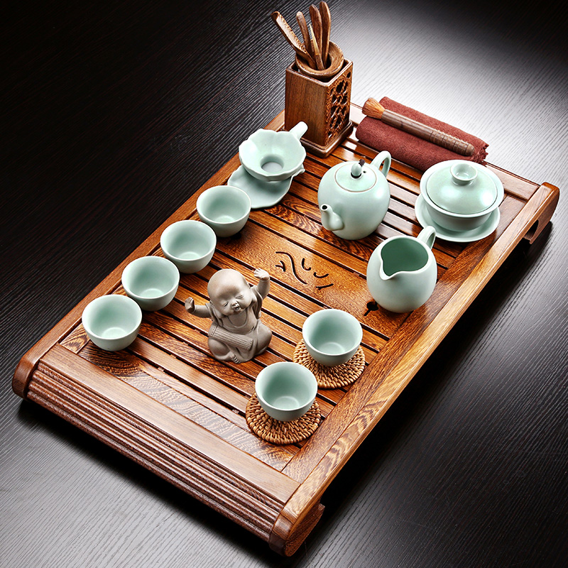A friend is A complete set of chicken wings wood tea tray household purple sand tea set office kung fu tea set solid wood tea tea