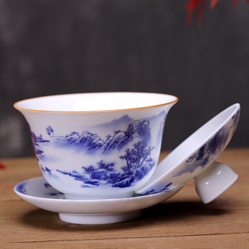 Friend is blue and white tea sets kung fu tea tureen ceramic glaze blue and white porcelain in three sea to bowl bowl of tea cups